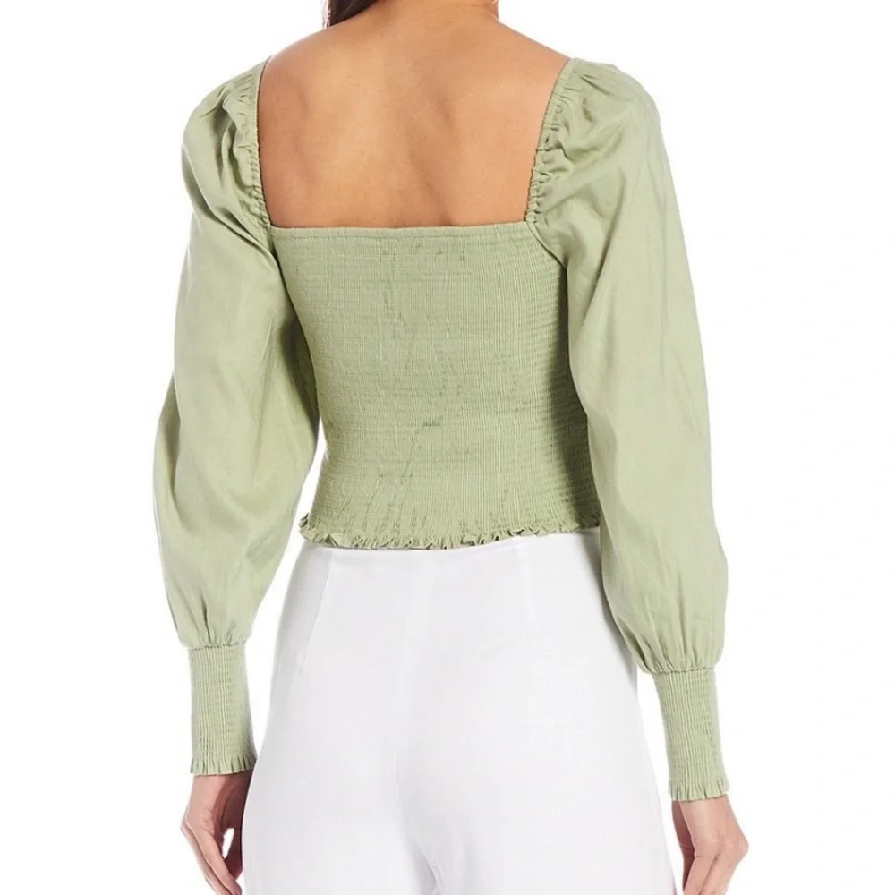 Gianni Bini Angel Square Neck Long Balloon Sleeve Cropped Smocked Blouse - Picture 3 of 7